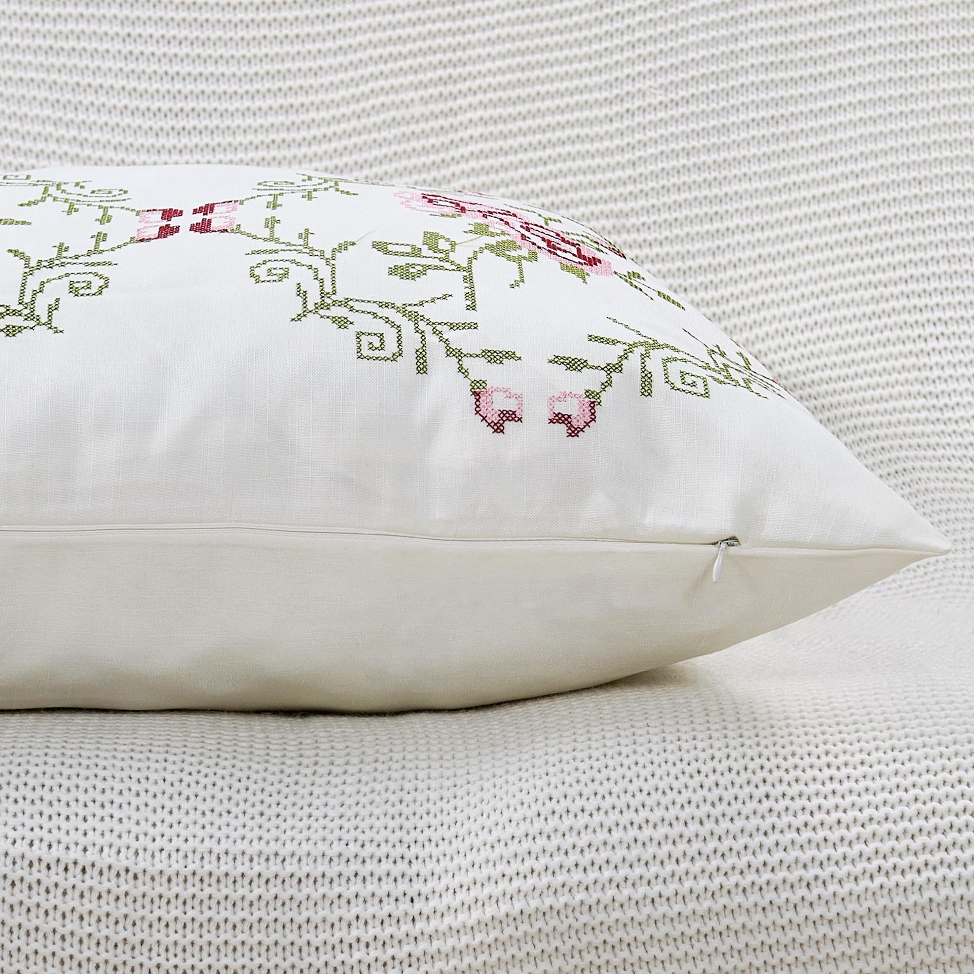 Home Soft Things Embroidery Canvas Throw Pillow Cover Pillow Case 2 Piece Set - Rose - Light Pink - 20" x 20"