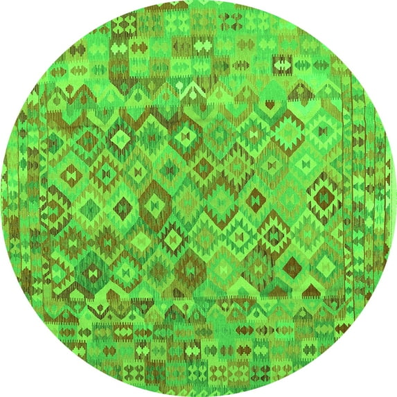 Ahgly Company Machine Washable Indoor Round Southwestern Green Country Area Rugs, 3' Round