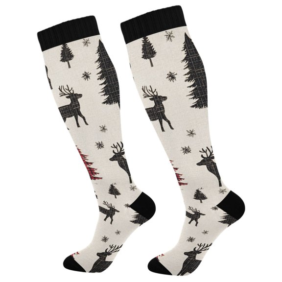 FORMRS Womens Knee High Socks Casual Long Thick Travel Daily Wear, 1 Pair, Christmas Plaid Forest