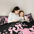 thumbnail image 4 of jejeloiu Monogrammed A Twin Bedding Sets 7-Piece,Cute Bowknot Bowtie Bedding Comforter Set,Light Pink Black Sheet Sets,Microfiber Room Decorative Reversible, 4 of 8