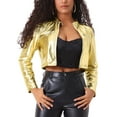 thumbnail image 1 of Chaquetas cortas para mujer INSPIRE CHIC con cuello alto, cremallera metálica y mangas largas, chaqueta de fiesta M dorada, 1 of 6