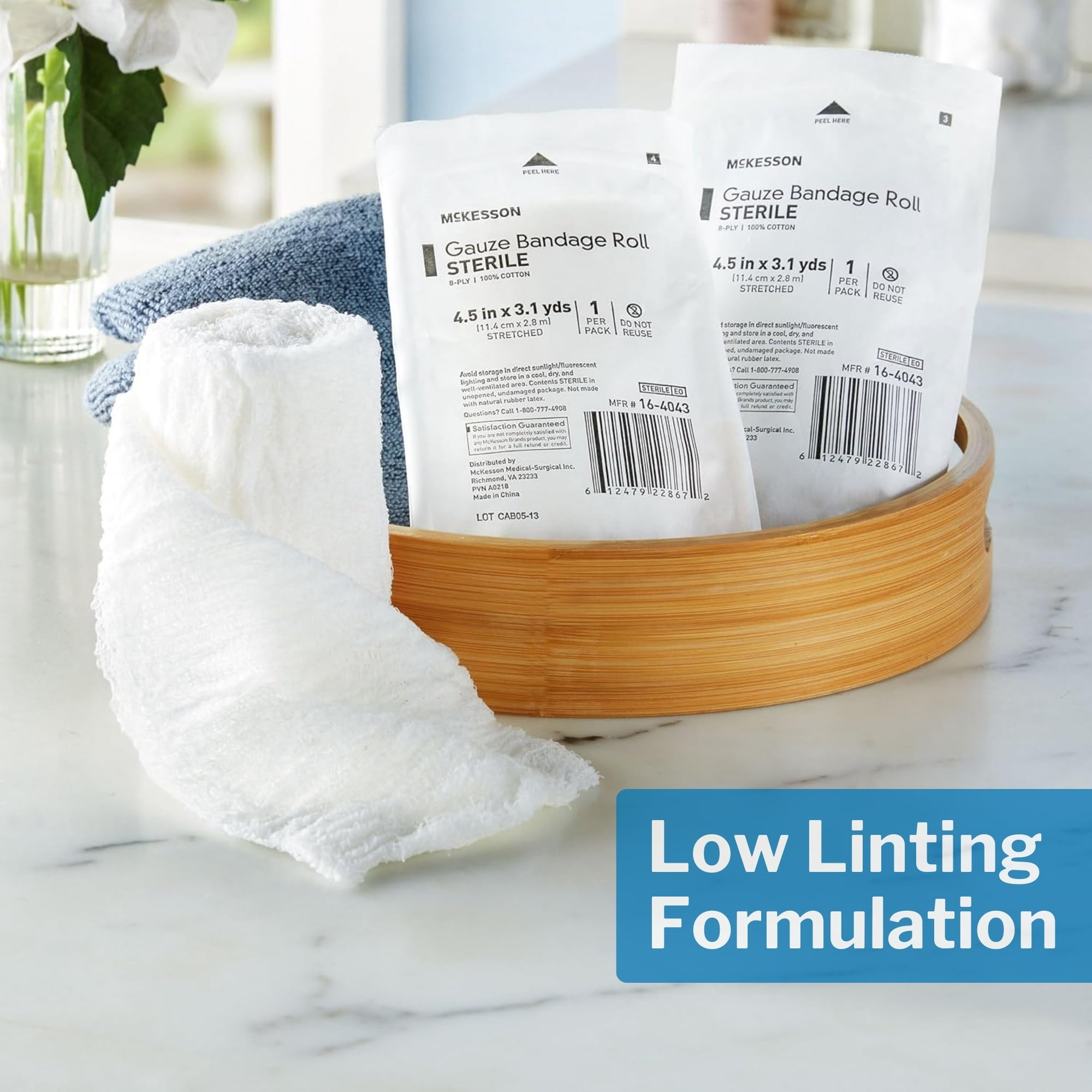 McKesson Gauze Bandage Rolls - Sterile Woven Cotton, 4.5 in x 3.1 yd, 100 Ct