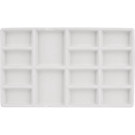 8 Inch 14 Wells Artist Ceramic Paint Palette, Rectangle Ceramic Watercolor Painting Mixing Tray for Watercolor Gouache Acrylic Oil Painting