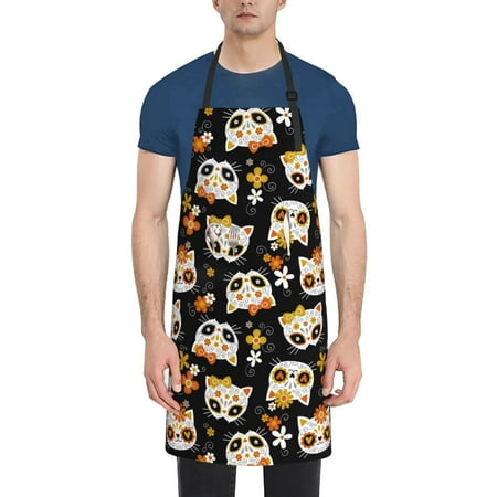 

Coaee Cat Skulls and Flowers for Waterproof Apron for Unisex Adult with Adjustable Bib Apron