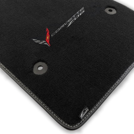 Lloyd Mats Heavy Duty Premium Black Binding and White Thread Carpeted Floor Mats for Corvette C8 2023-ON LogoMat 2Pc Set Charcoal