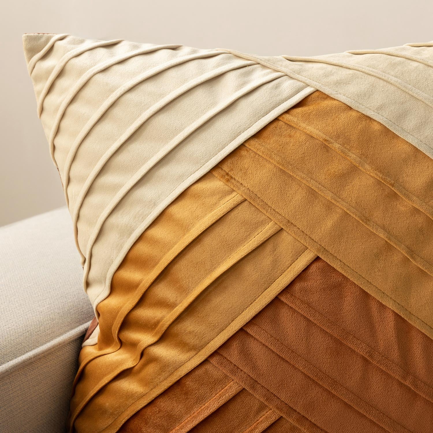 Phantoscope Pleated Velvet Geometric Throw Pillows, Chevron Patchwork Decorative Accent Pillows, Brown and Amber Gold, 18 x 18 in, Set of 2