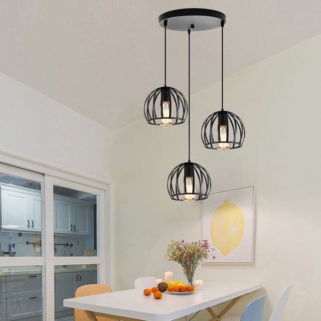 E27 Lámpara de barra industrial 3 luces Suspensión de jaula contemporánea negra para cocina, comedor, bar negro
