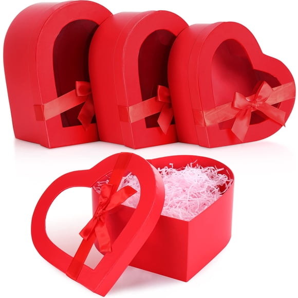 3 Sets Valentines Heart Shaped Boxes for Flowers Mother's Day Gift Packaging with Transparent Window Lids for Luxury Flower Arrangements Flower Box Gift Wrap Boxes for Wedding Birthday(Red)