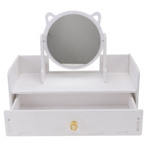 Hemoton  Cosmetic Mirror Storage Box Trendy Dresser Vanity Table Travel White