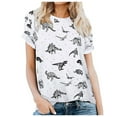 thumbnail image 3 of Womens Graphic T Shirts Dinosaur Print Short Sleeve Tee Summer Breathable Cute Top White XXL, 3 of 6