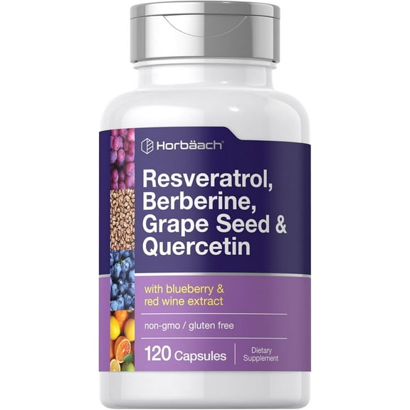Resveratrol Berberine Grape Seed & Quercetin | with Blueberry & Red Wine Extract | 120 Capsules | by Horbaach