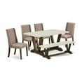 thumbnail image 2 of Mid Century Dining Table Set with Linen Seats and Distressed Finish-Color:Dark Khaki,Material:Wood, 2 of 6