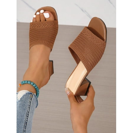 

Women Ribbed Chunky Heeled Sandals Fashion Green Fabric Mule Sandals