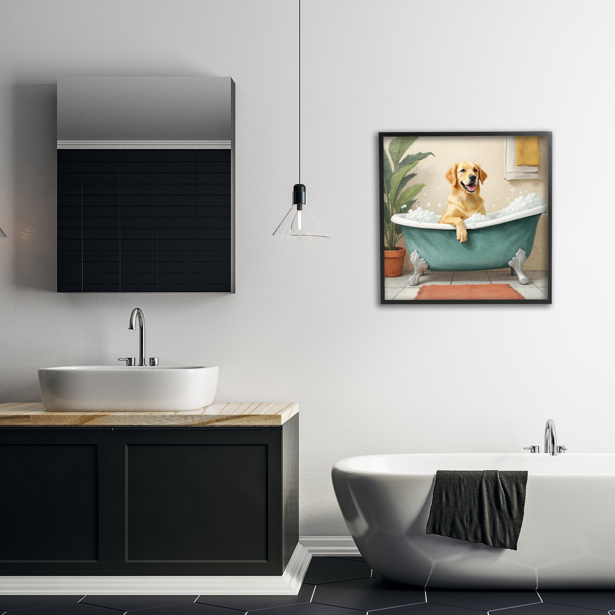 Stupell Industries Bubble Bath Labrador Dog Black Framed Giclee Art, design by Kim Allen