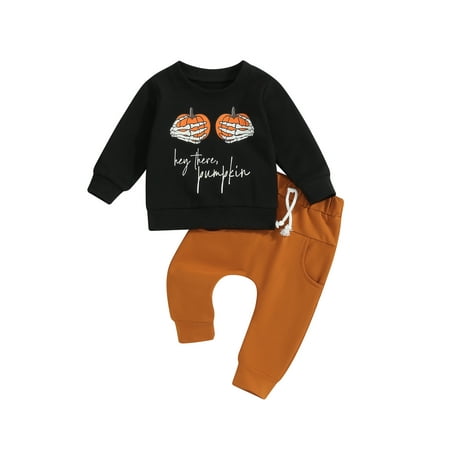 

Mioliknya Newborn Pumpkin Print Round Neck Sweatshirt and Drawstring Pants Set
