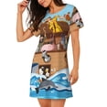 thumbnail image 2 of Sikiie Animals on Noah's Ark Floating Print Women's Short-sleeved Nightdress, Round Neck Pullover Nightdress Pajamas Summer Home Wear, 2 of 6