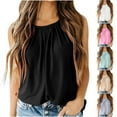 thumbnail image 2 of Tank Top for Women Round Neck Pleated Long Flowy Womens Tank Tops Loose Fit Summer Cute Basic T-Shirts 2025 Pink,S, 2 of 6