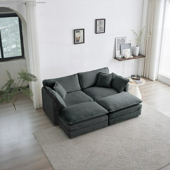 Gray Chenille 4 - Piece Upholstered Sectional Sofa - Features Reconfigurable Units