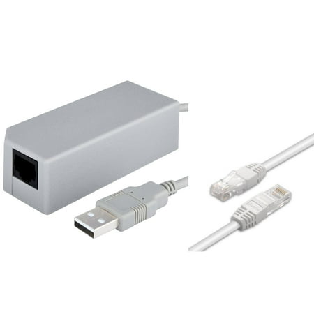 Insten 50Ft 15m White CAT5e rj45 Cable+USB to RJ45 Ethernet Adapter For Nintendo Wii