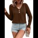 thumbnail image 1 of Camisetas de Verano con Cuello en V para Mujer, Estilo Informal, Tipo Túnica con Botones y Cuello Henley Marrón Oscuro M, 1 of 7