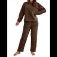 thumbnail image 3 of Pijama de 2 Piezas para Mujer, Conjunto de Ropa de Estar por Casa, Suéter de Punto, Cuello Redondo, Larga, Conjuntos Peludos Café M, 3 of 8