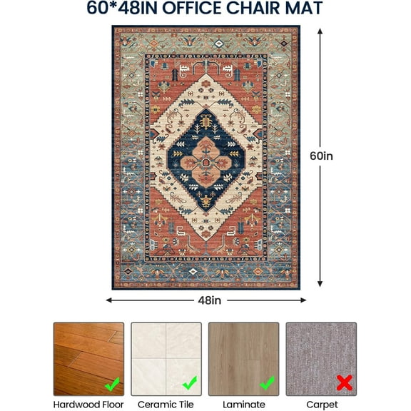 Office Chair Mat for Hardwood Floor, 48x60 Red Non-Slip Desk Mat for Rolling Chairs