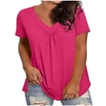 thumbnail image 2 of BLVB Haut pour Femme Grande Taille Été T-Shirt à Manches Courtes Col en V Blouse Chic Décontractée Tunique Plissée T-Shirts, 2 of 5