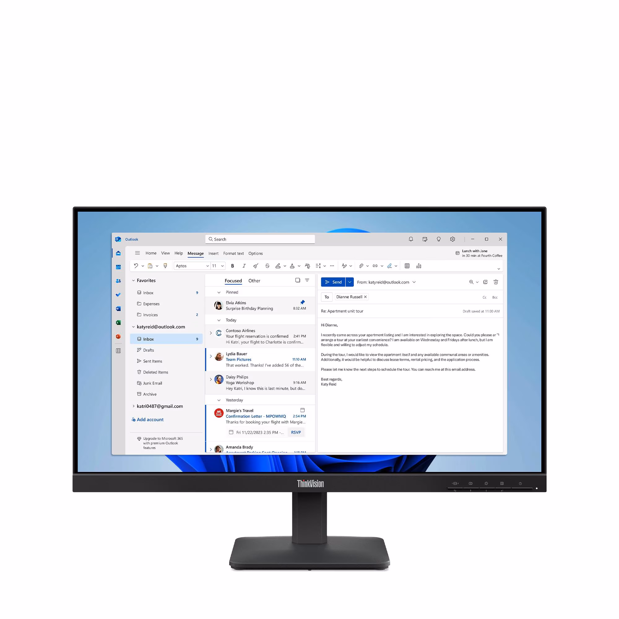 thumbnail image 1 of Lenovo ThinkVision S24-4e Monitor 23.8", 1920x1080, Raven black, 64B5KAT1US, 1 of 5