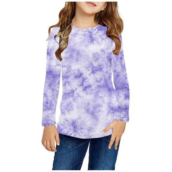 Spazoro Teen Girls T Shirts, Casual Tee Spring Fall Tops Tie Dye Crewneck Long Sleeve Blouses For Kids Girls Multicolor Size 5 T
