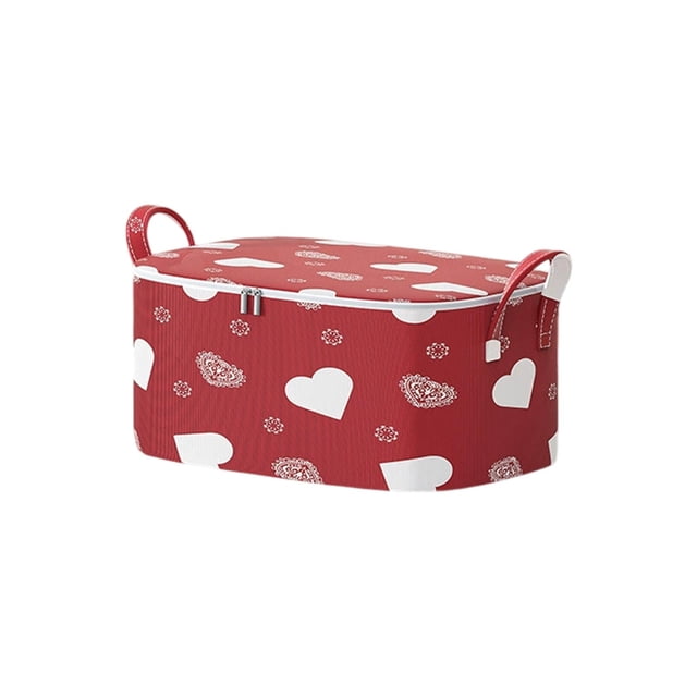 Fasiaou Red Heart Pattern Basket Weave Zipper Storage Bag, Foldable High-Capacity Oxford Cloth Organizer for Clothes and Blankets,Red
