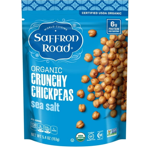 Saffron Road Crunchy Chickpeas Gluten Free Sea Salt 5.4 oz Pack of 2