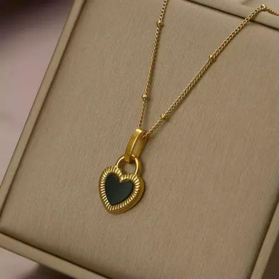 HOOUN Fashion Jewelry Gold Black Heart Cubic Zircon Pendant Necklace
