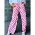 thumbnail image 4 of Cathery Women Wide-Leg Pants Checkerboard Elastic High Waist Loose Trousers Spring Summer Casual Sweatpants Bottoms, 4 of 7