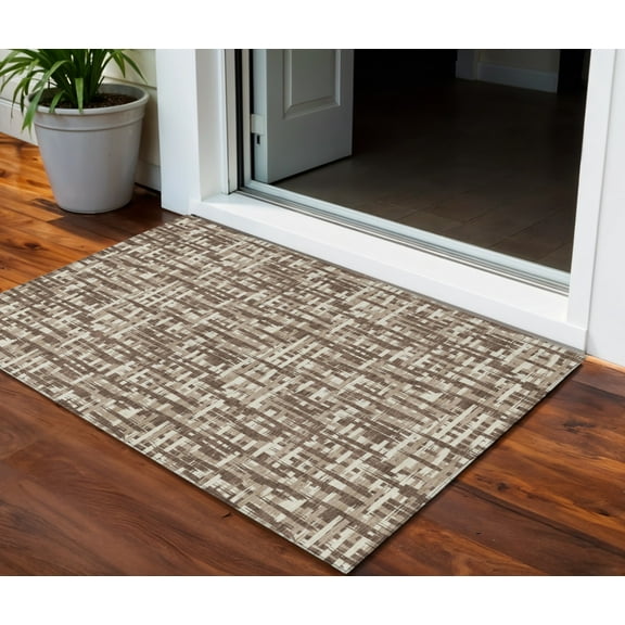 3' X 5' Brown Tan And Beige Abstract Washable Indoor Outdoor Area Rug