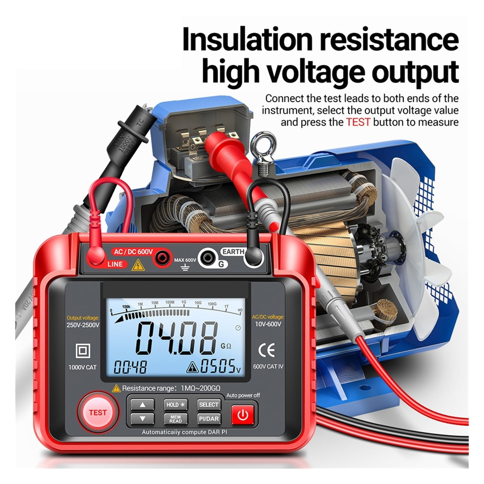 Ohm Tester Digital Multimeter Insulation Earth High Voltage Resistance Meter Tester Megohmmeter Tool