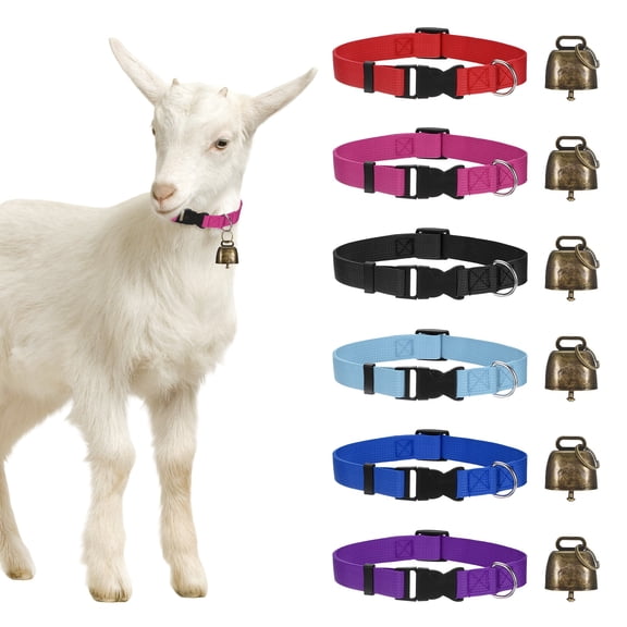 Uxcell 1-Set Goat Collars with Bell, 13.8"-20.5" Polyester Adjustable Pet Collar with Anti-Lost Grazing Copper Bell [Multicolor]