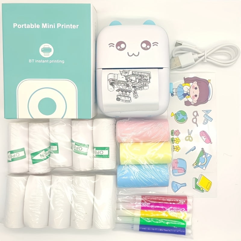 5 Rolls Of Paper Sold Separately, Cute Meow Portable High-definition Mini Printer - USB Charging, Ink Free Thermal Printing, Monochrome Photo And Label Machine, Perfect Choice for Homework And Notes