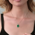 thumbnail image 3 of Gem Stone King 6.52 Cttw Green Nano Emerald and White Diamond Pendant Necklace for Women | 925 Sterling Silver | Emerald Cut 14X10MM | With 18 inch Chain, 3 of 5