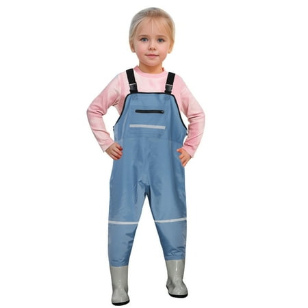 Kids Waterproof Chest Waders with Boots 2-Layer Nylon Toddler & Youth Waders for Boys and Girls Hunting & Fishing Blue 14-15 Years