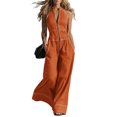 thumbnail image 2 of Womens Halter Neck Jumpsuit Zipper Front Wide Leg Summer Casual Elegant Romper with Pockets S, 2 of 3