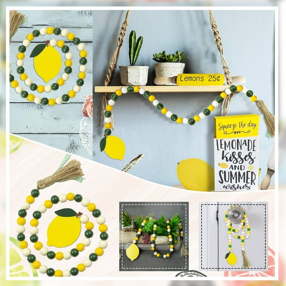 Desktop Ornaments,Lemon Wood Bead Garland With Tassels Farmhouse Rustic Lemonade Bead Garland With Lemonade Sign Summer Lemonade Slice Tiered Tray Decor Prayer Boho Bead For Holiday Home Decor