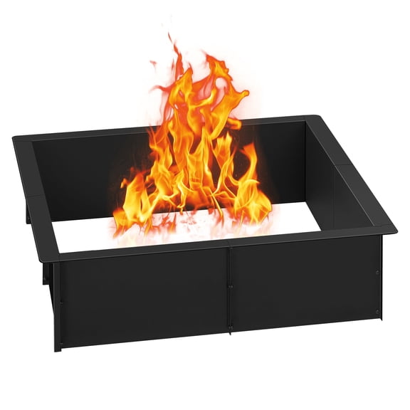35 x 35 inches square fire pit inserts, heavy-duty carbon steel lined DIY campfire rings for outdoor camping, campfires