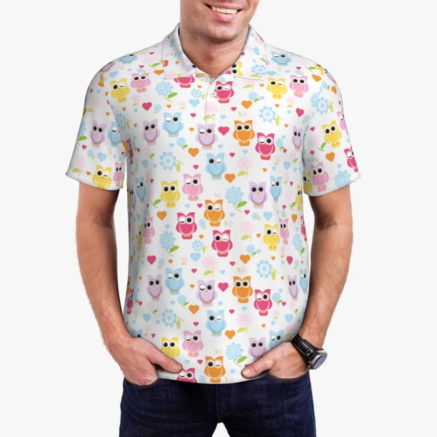 Balery Cute Owl Camisa Polo de Hombre con Estampado, de Manga Corta y Tejido Medio, Camisa Tipo Golf Polo-4X-Large