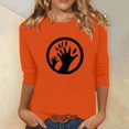 thumbnail image 1 of Heisall Women's Spring Autumn Tops 3/4 Sleeve Round Neck Casual Fashion Blouses Orange Festival Print Shirts, 1 of 4