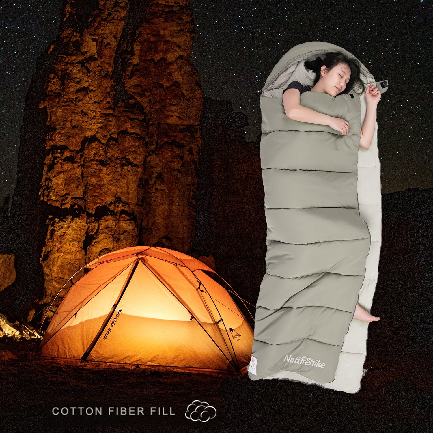 Naturehike, Cotton Sleeping Bag with Hood, Portable Envelope Sleeping Bag, Expandable&Spliced designed, Machine washable, 86.6"x31.5", M180