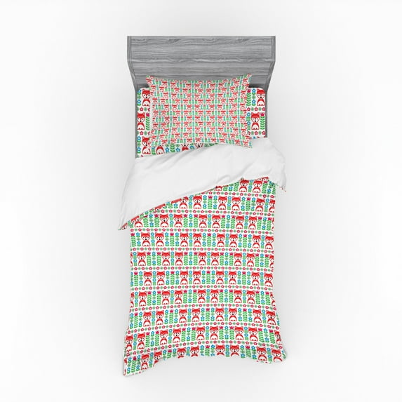 Fox Duvet Cover Set, Scandinavian Style Woodland Animals Pattern Flourishing Spring Petals Illustration, Bedding Set with Shams and Fitted Sheet, 3 Sizes, by Ambesonne