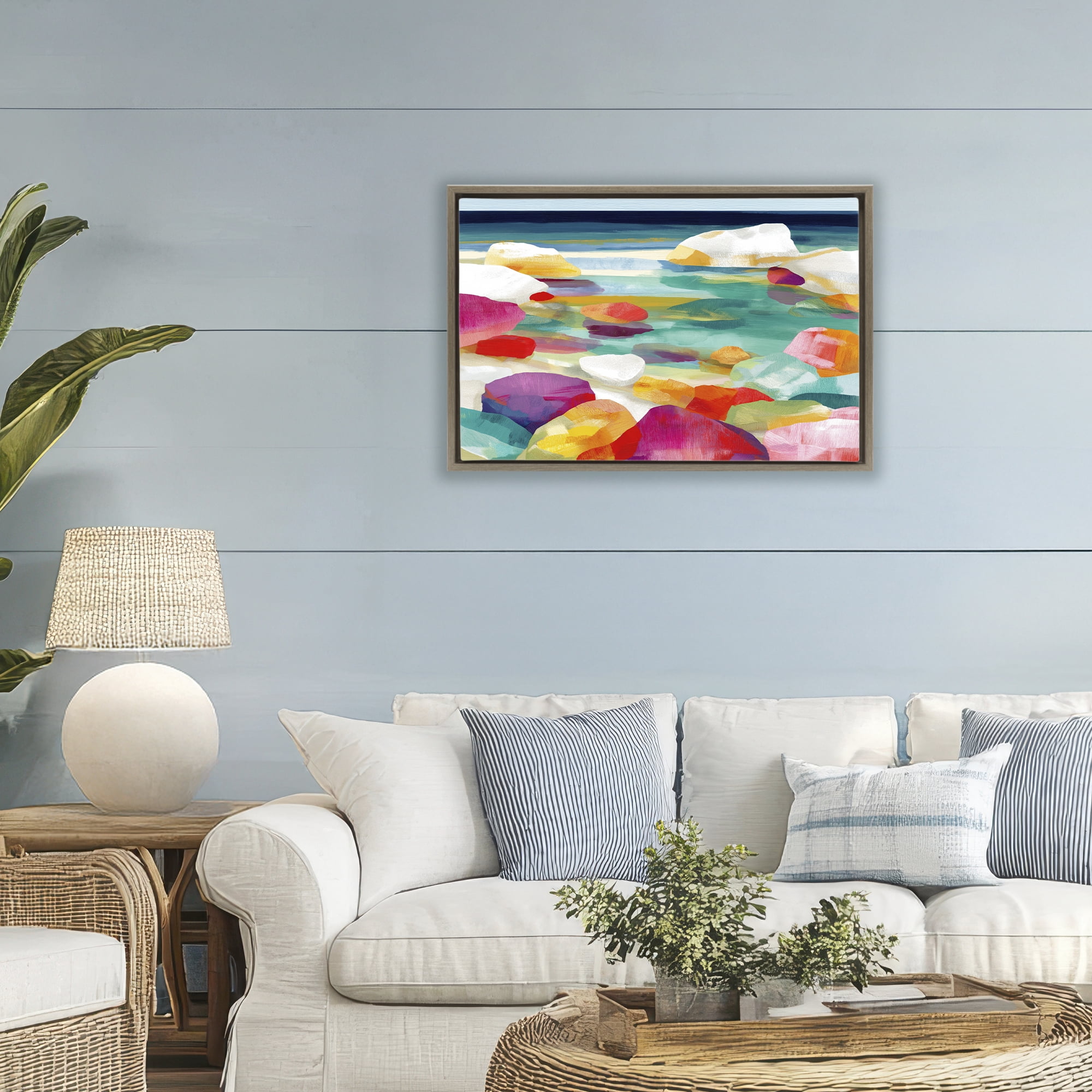 Stupell Industries Vivid Stones By The Shore Brown Framed Floater Canvas Wall Art, design by Chromatic Storm Studio
