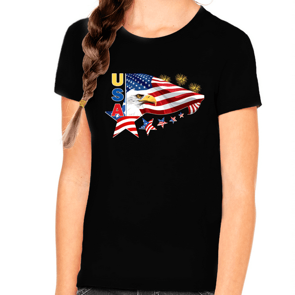 4th of July Shirts for Girls USA Shirt American Eagle Shirts for Girls American Flag Patriotic Shirts
