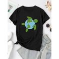 thumbnail image 2 of Camiseta de Mujer de Verano BásicaWomen's Casual T-Shirt | Earth Turtle Graphic Print | Round Neck, Short Sleeve | Polyester Blend | Machine Washable | All-Season Comfort Fit | Stylish & High-Qualit, 2 of 6