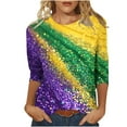 thumbnail image 3 of Feancey Tops for Women 3/4 Sleeve Mardi Gras Shirts Dressy Trendy Mask Graphic Crewneck Tees Holiday Casual Loose Carnival Themed T-Shirts Multicolor M, 3 of 6